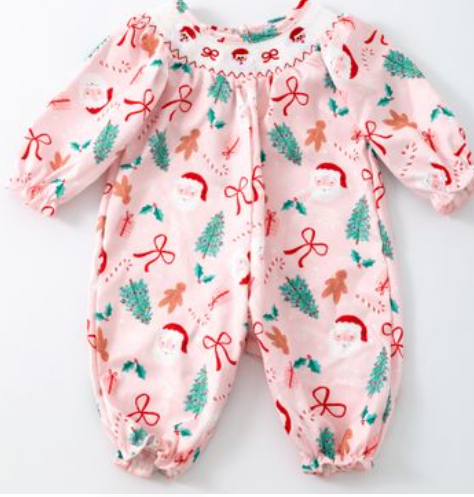 Santa Claus Smocked Baby Romper