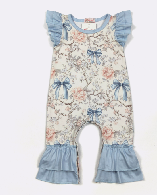 Blue Vintage Flower Romper