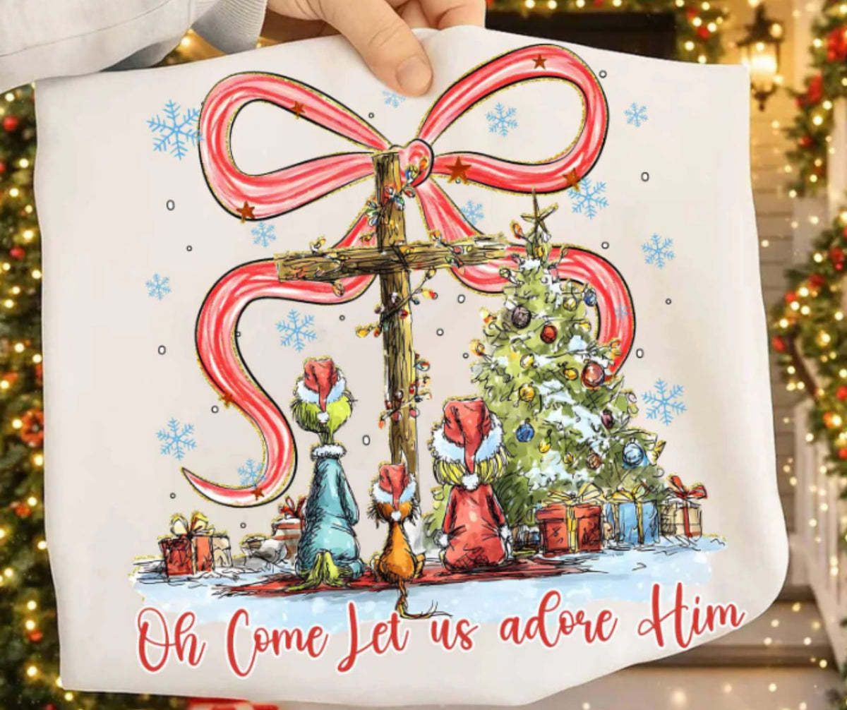 Oh Come Let Us Adore Him” Green Guy Tee - Youth