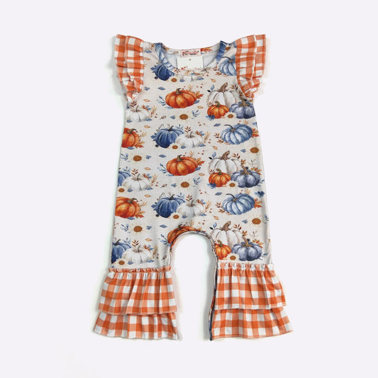 Denim Pumpkin Baby Romper
