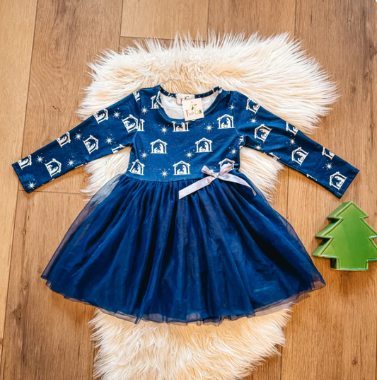 Navy Nativity Tulle Dress