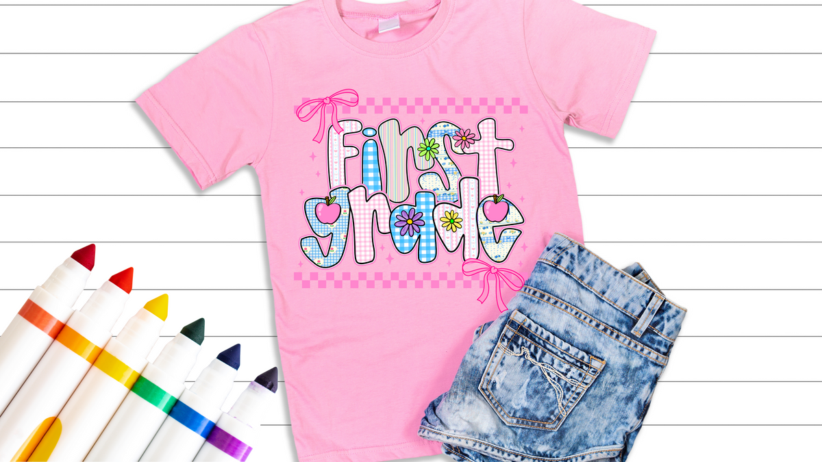 Checkered Bow -Kids Pink